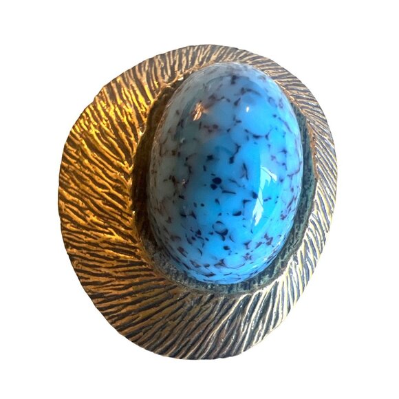 Vintage Zentall Turquoise Gold Tone Brooch Style Mid Century Modern Atomic - Picture 6 of 6